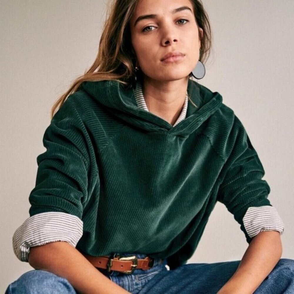 Sezane Mary Sweatshirt Sage Green Size Medium French Organic Cotton Velvet Boho